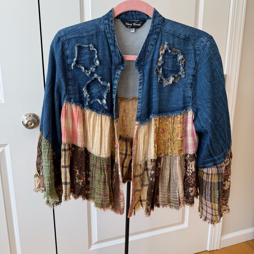 Young Threads Patchwork Cotton Jacket, Cropped, Xl - image 1